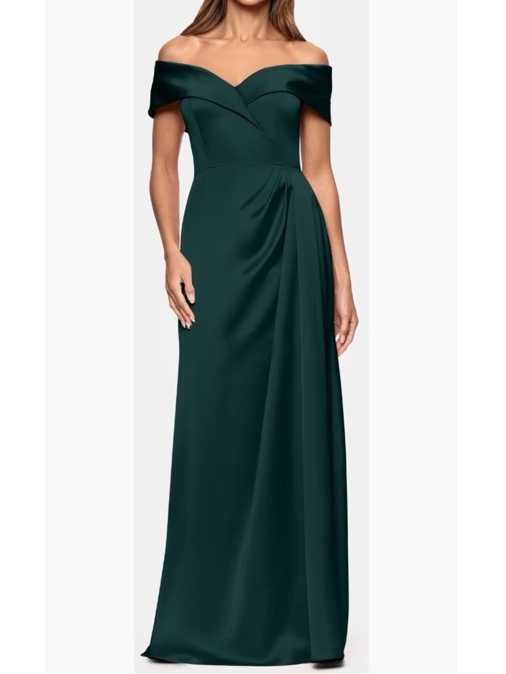 Xscape Off the Shoulder Gown Hunter Green Sweetheart Neck High Slit Dress Size 6